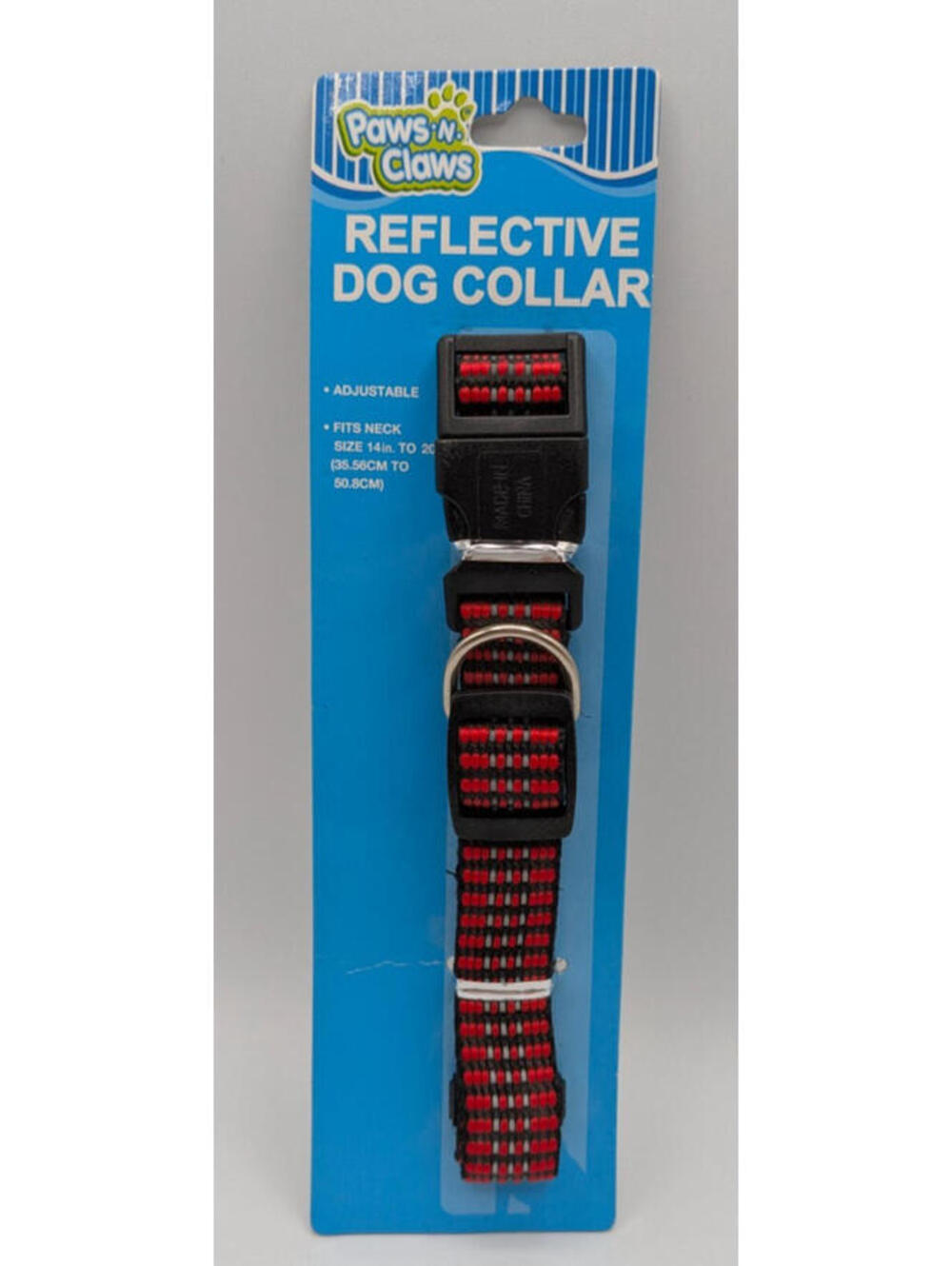 Paws 'N' Claws Reflective Dog Collar Red/Black, 14"-20", NEW